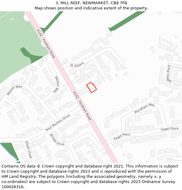 3, MILL REEF, NEWMARKET, CB8 7FB: Location map and indicative extent of plot