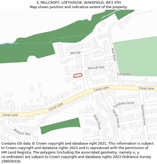 3, MILLCROFT, LOFTHOUSE, WAKEFIELD, WF3 3TH: Location map and indicative extent of plot