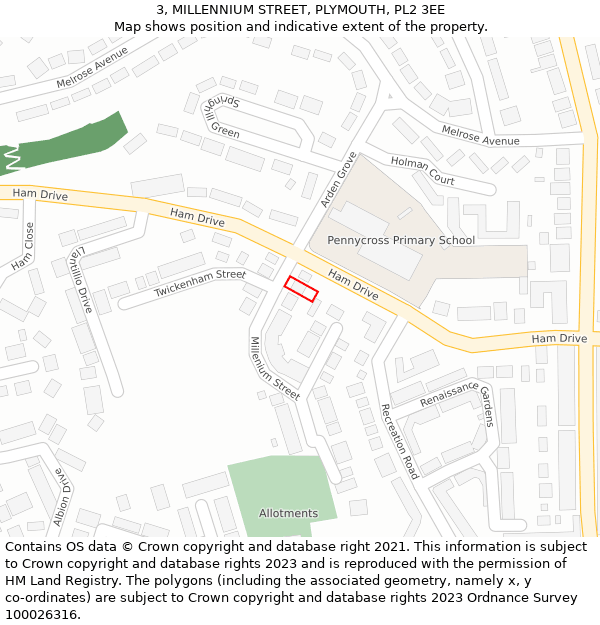 3, MILLENNIUM STREET, PLYMOUTH, PL2 3EE: Location map and indicative extent of plot