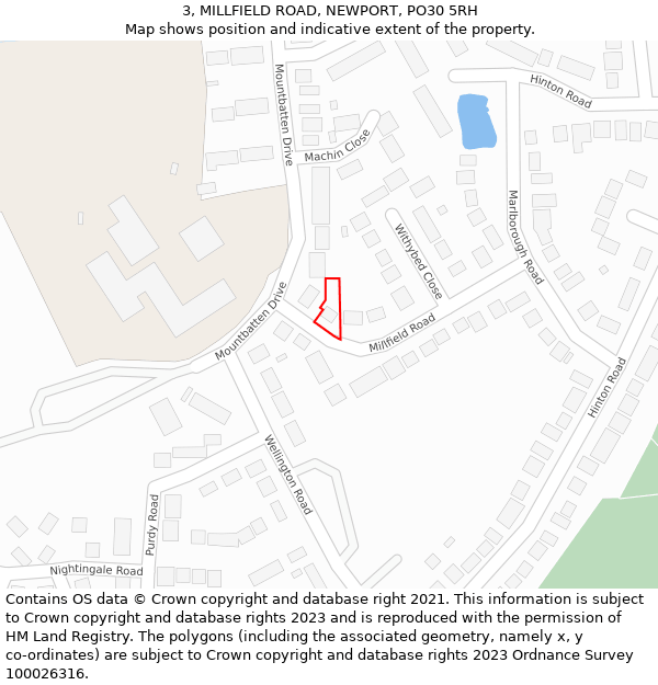 3, MILLFIELD ROAD, NEWPORT, PO30 5RH: Location map and indicative extent of plot