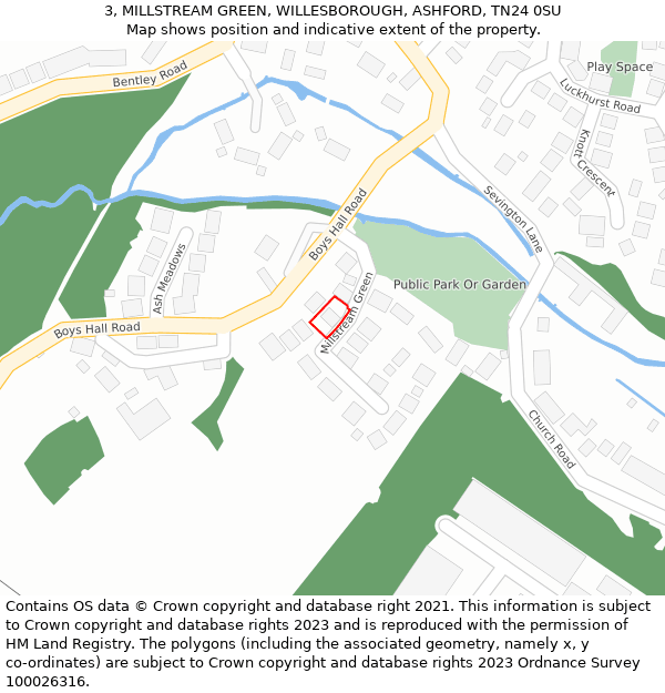 3, MILLSTREAM GREEN, WILLESBOROUGH, ASHFORD, TN24 0SU: Location map and indicative extent of plot