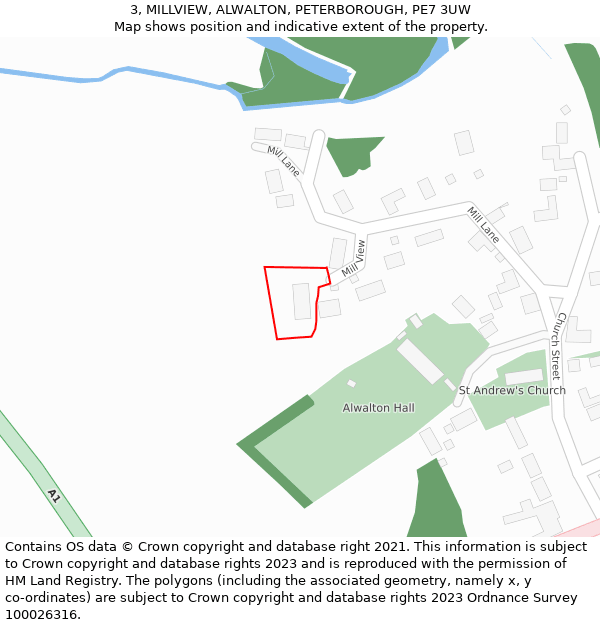 3, MILLVIEW, ALWALTON, PETERBOROUGH, PE7 3UW: Location map and indicative extent of plot