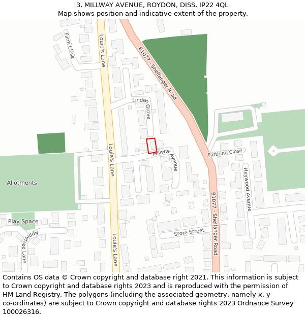 3, MILLWAY AVENUE, ROYDON, DISS, IP22 4QL: Location map and indicative extent of plot