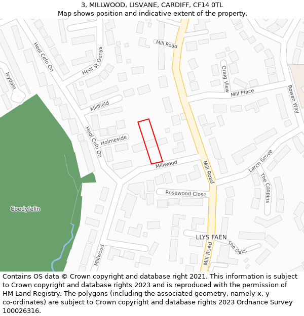 3, MILLWOOD, LISVANE, CARDIFF, CF14 0TL: Location map and indicative extent of plot