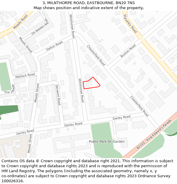 3, MILNTHORPE ROAD, EASTBOURNE, BN20 7NS: Location map and indicative extent of plot
