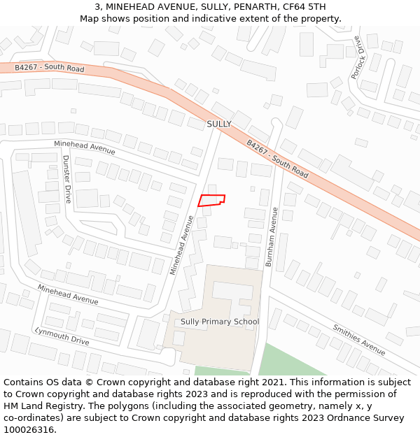 3, MINEHEAD AVENUE, SULLY, PENARTH, CF64 5TH: Location map and indicative extent of plot