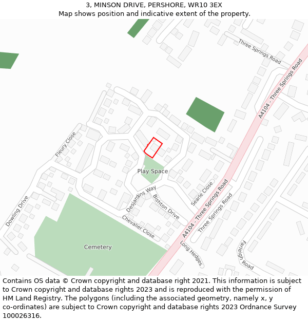 3, MINSON DRIVE, PERSHORE, WR10 3EX: Location map and indicative extent of plot