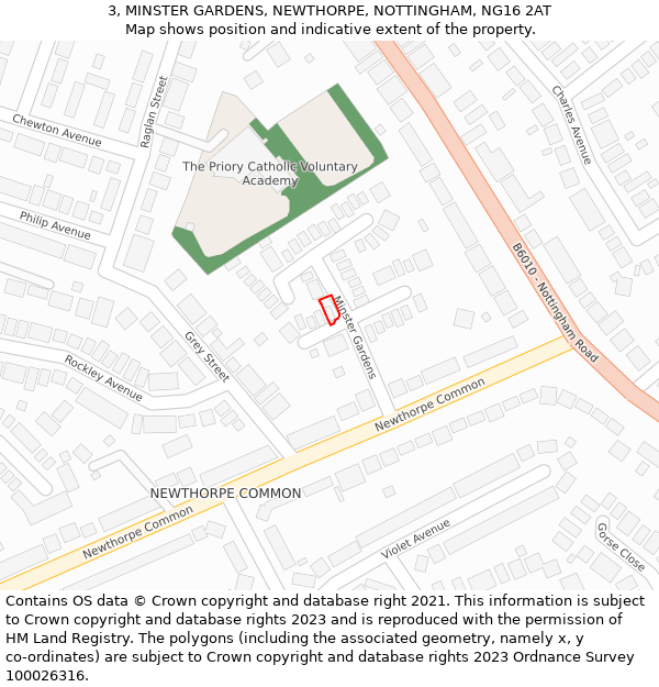 3, MINSTER GARDENS, NEWTHORPE, NOTTINGHAM, NG16 2AT: Location map and indicative extent of plot