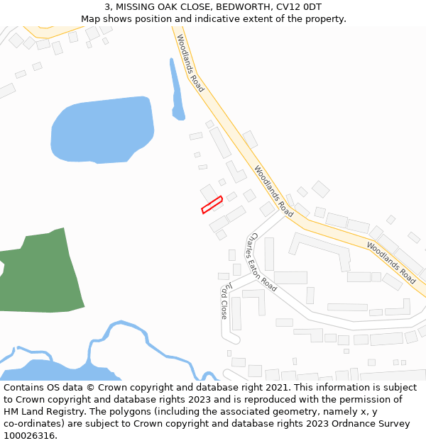 3, MISSING OAK CLOSE, BEDWORTH, CV12 0DT: Location map and indicative extent of plot