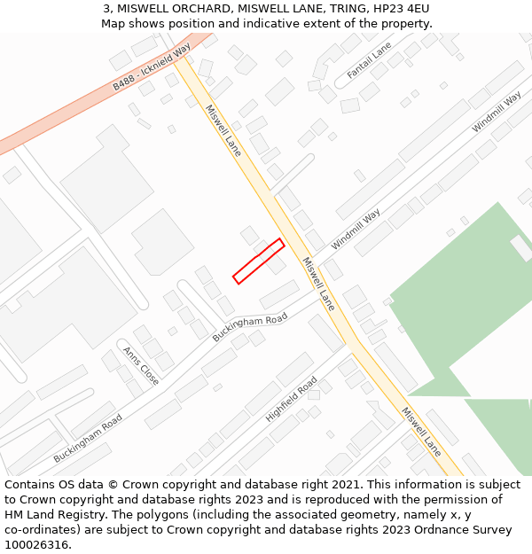 3, MISWELL ORCHARD, MISWELL LANE, TRING, HP23 4EU: Location map and indicative extent of plot