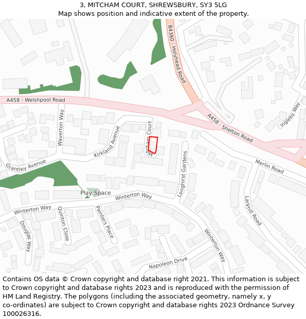 3, MITCHAM COURT, SHREWSBURY, SY3 5LG: Location map and indicative extent of plot