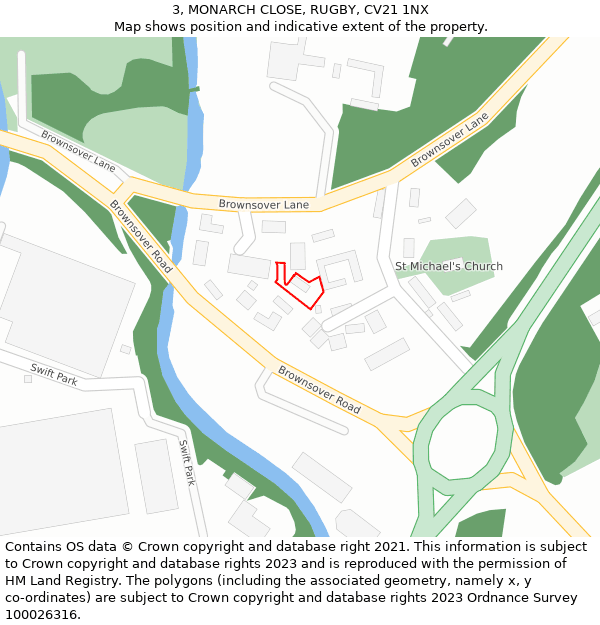 3, MONARCH CLOSE, RUGBY, CV21 1NX: Location map and indicative extent of plot