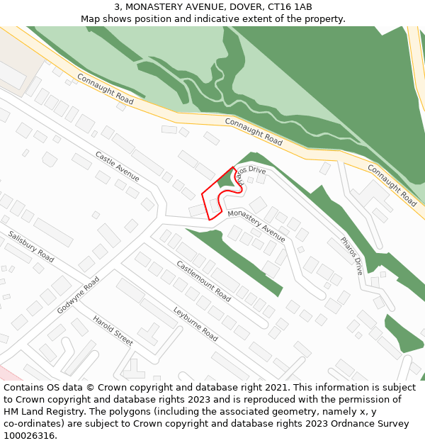 3, MONASTERY AVENUE, DOVER, CT16 1AB: Location map and indicative extent of plot