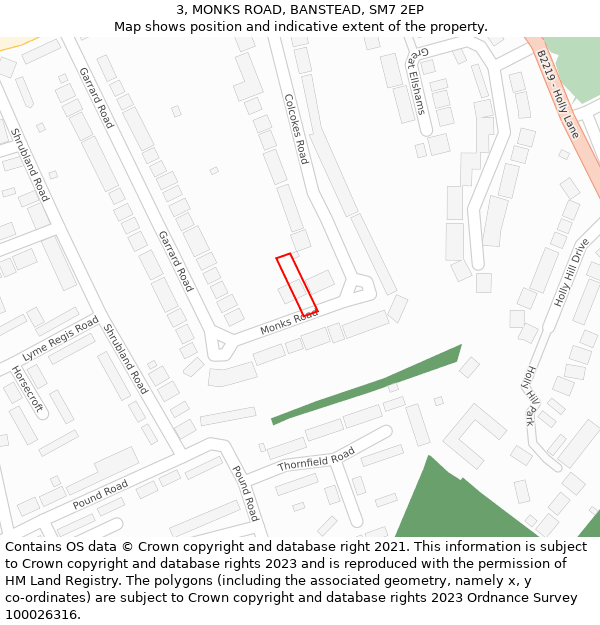 3, MONKS ROAD, BANSTEAD, SM7 2EP: Location map and indicative extent of plot