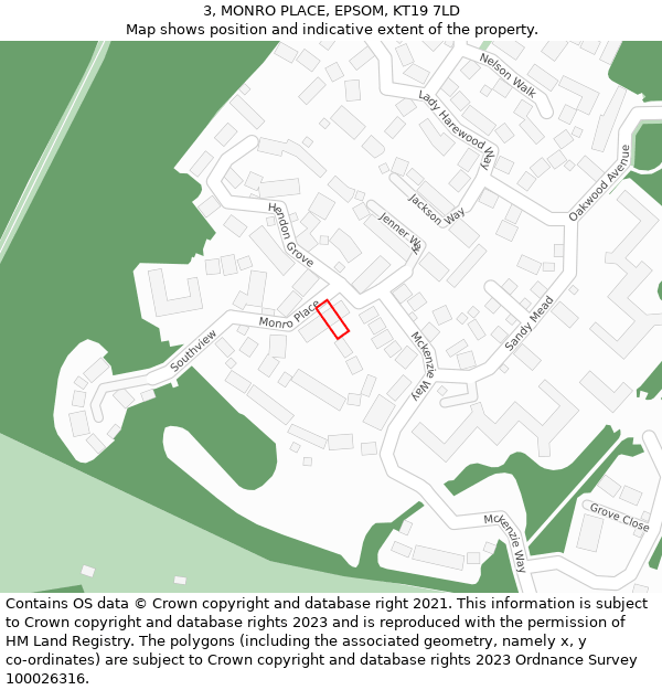 3, MONRO PLACE, EPSOM, KT19 7LD: Location map and indicative extent of plot