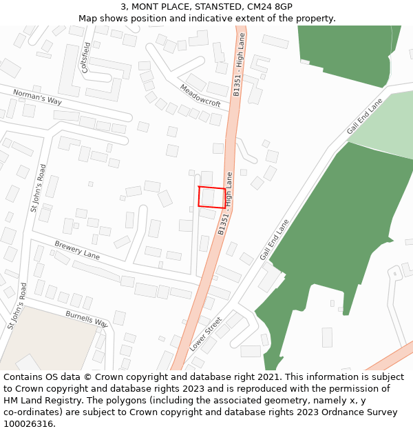 3, MONT PLACE, STANSTED, CM24 8GP: Location map and indicative extent of plot