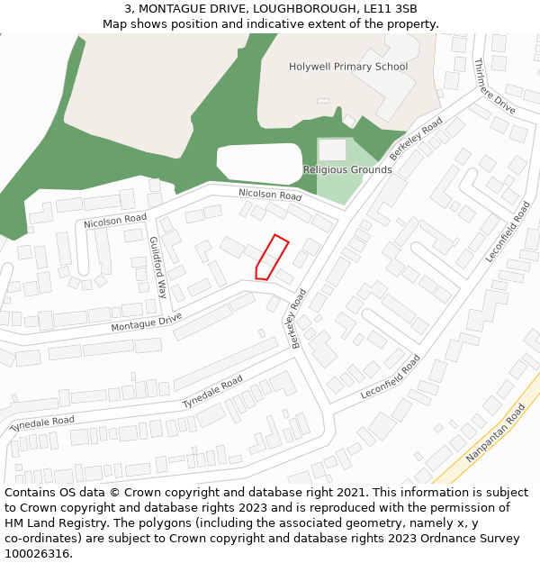 3, MONTAGUE DRIVE, LOUGHBOROUGH, LE11 3SB: Location map and indicative extent of plot