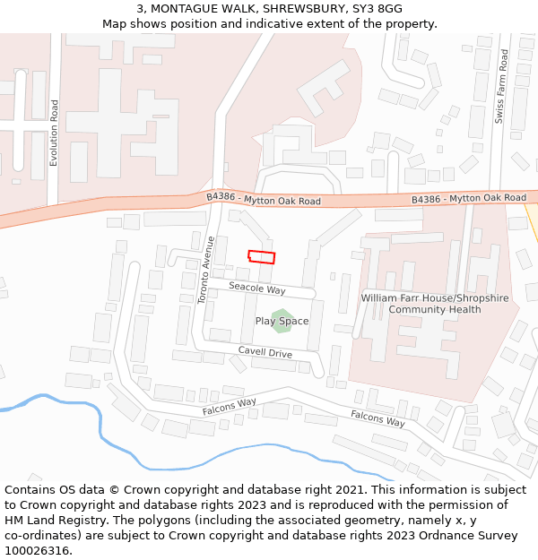 3, MONTAGUE WALK, SHREWSBURY, SY3 8GG: Location map and indicative extent of plot