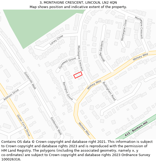 3, MONTAIGNE CRESCENT, LINCOLN, LN2 4QN: Location map and indicative extent of plot