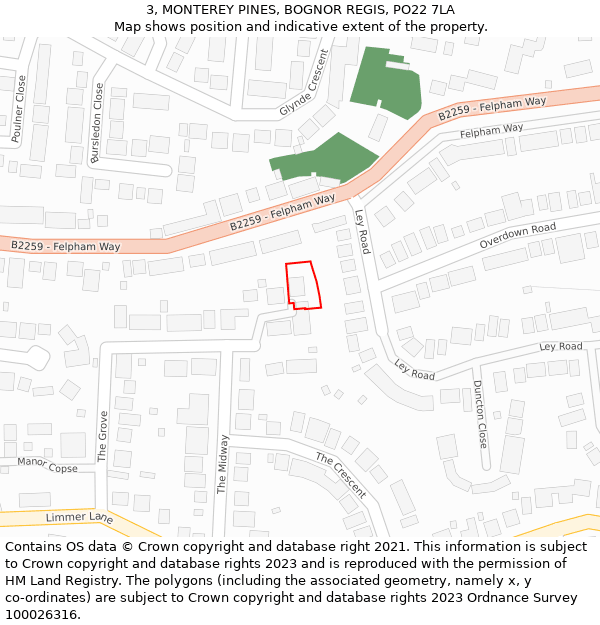 3, MONTEREY PINES, BOGNOR REGIS, PO22 7LA: Location map and indicative extent of plot