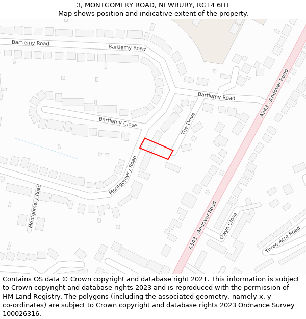 3, MONTGOMERY ROAD, NEWBURY, RG14 6HT: Location map and indicative extent of plot