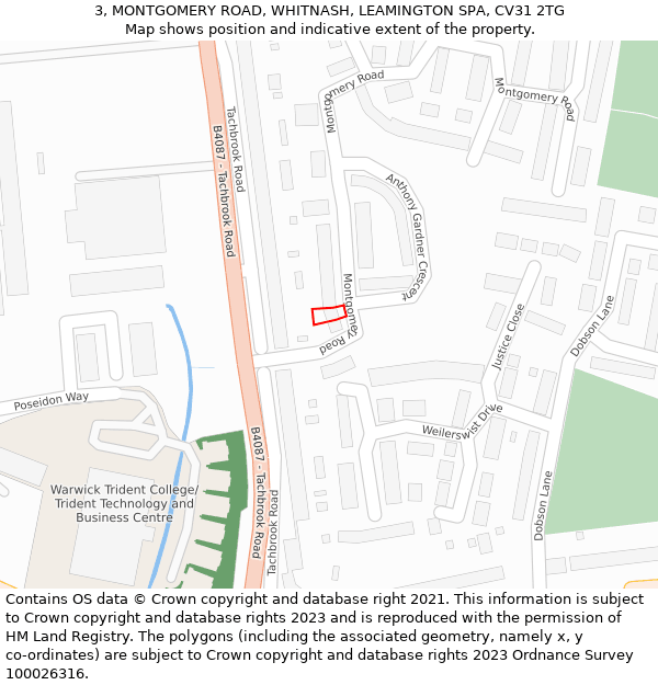 3, MONTGOMERY ROAD, WHITNASH, LEAMINGTON SPA, CV31 2TG: Location map and indicative extent of plot