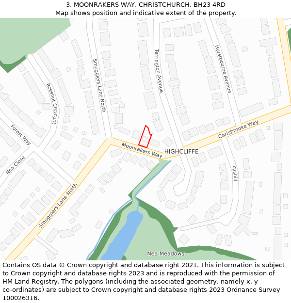 3, MOONRAKERS WAY, CHRISTCHURCH, BH23 4RD: Location map and indicative extent of plot