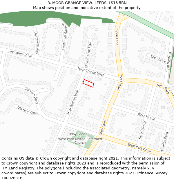 3, MOOR GRANGE VIEW, LEEDS, LS16 5BN: Location map and indicative extent of plot