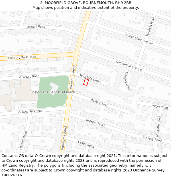 3, MOORFIELD GROVE, BOURNEMOUTH, BH9 2BB: Location map and indicative extent of plot