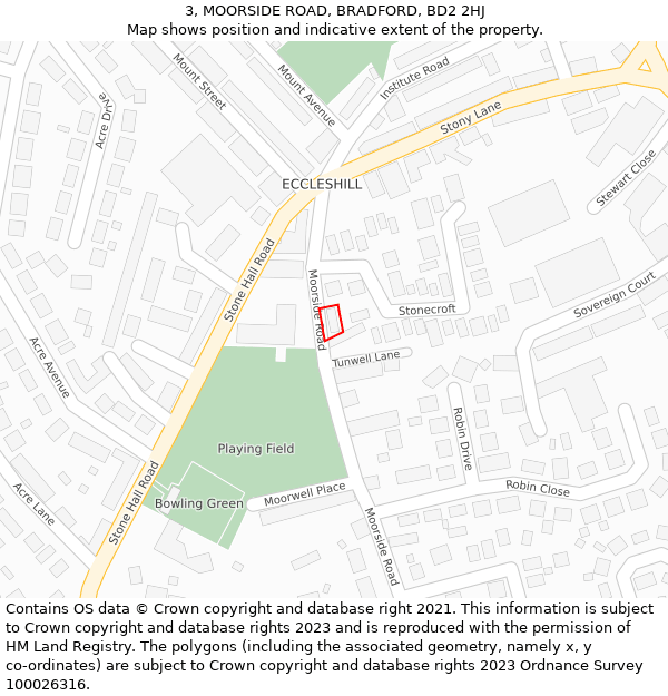 3, MOORSIDE ROAD, BRADFORD, BD2 2HJ: Location map and indicative extent of plot