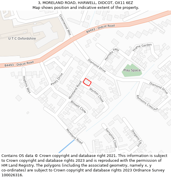 3, MORELAND ROAD, HARWELL, DIDCOT, OX11 6EZ: Location map and indicative extent of plot