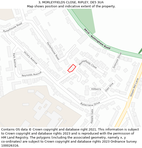 3, MORLEYFIELDS CLOSE, RIPLEY, DE5 3UA: Location map and indicative extent of plot