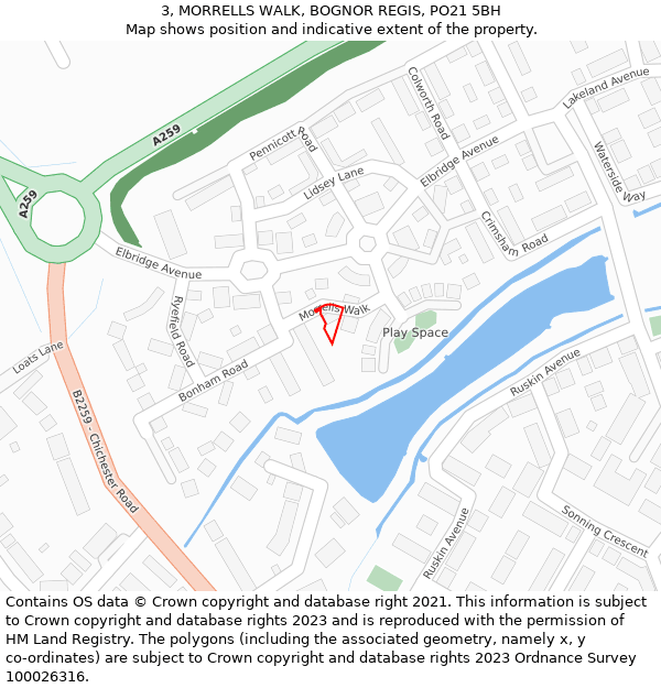 3, MORRELLS WALK, BOGNOR REGIS, PO21 5BH: Location map and indicative extent of plot