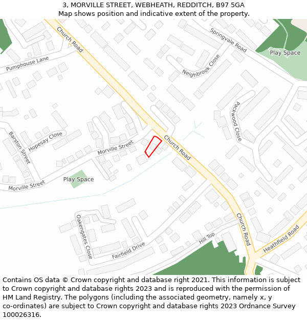 3, MORVILLE STREET, WEBHEATH, REDDITCH, B97 5GA: Location map and indicative extent of plot