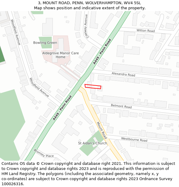3, MOUNT ROAD, PENN, WOLVERHAMPTON, WV4 5SL: Location map and indicative extent of plot