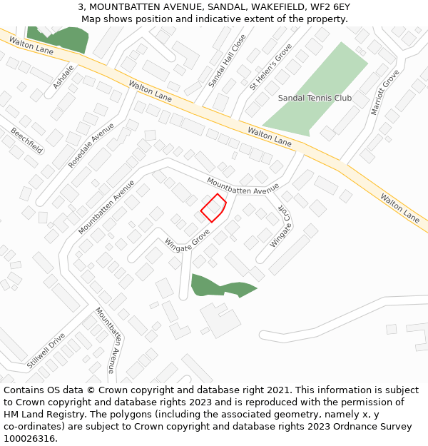 3, MOUNTBATTEN AVENUE, SANDAL, WAKEFIELD, WF2 6EY: Location map and indicative extent of plot