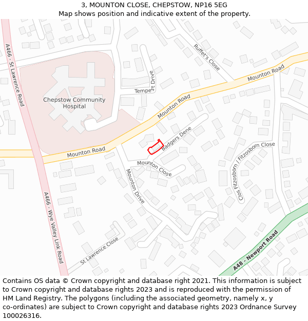 3, MOUNTON CLOSE, CHEPSTOW, NP16 5EG: Location map and indicative extent of plot