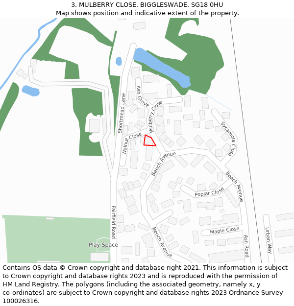 3, MULBERRY CLOSE, BIGGLESWADE, SG18 0HU: Location map and indicative extent of plot