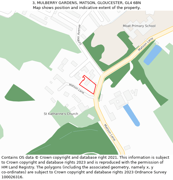 3, MULBERRY GARDENS, MATSON, GLOUCESTER, GL4 6BN: Location map and indicative extent of plot