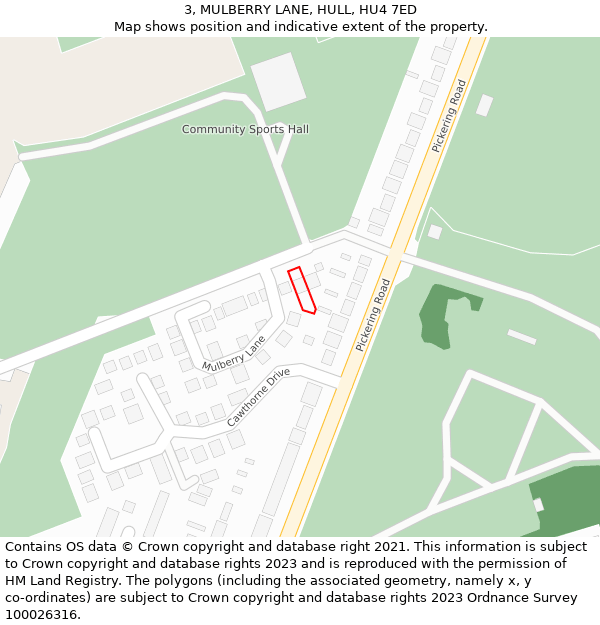 3, MULBERRY LANE, HULL, HU4 7ED: Location map and indicative extent of plot