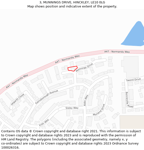 3, MUNNINGS DRIVE, HINCKLEY, LE10 0LG: Location map and indicative extent of plot