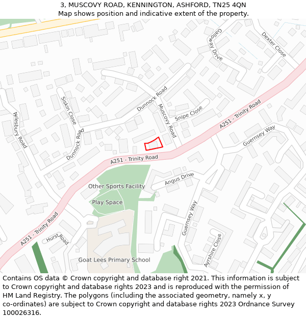 3, MUSCOVY ROAD, KENNINGTON, ASHFORD, TN25 4QN: Location map and indicative extent of plot