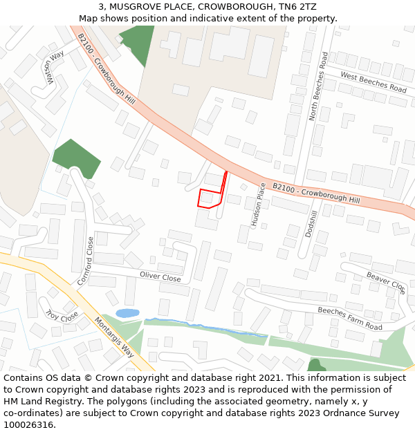 3, MUSGROVE PLACE, CROWBOROUGH, TN6 2TZ: Location map and indicative extent of plot