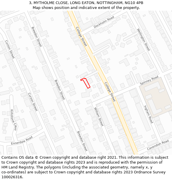 3, MYTHOLME CLOSE, LONG EATON, NOTTINGHAM, NG10 4PB: Location map and indicative extent of plot