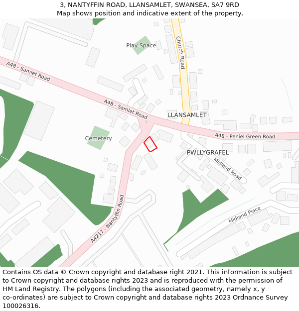 3, NANTYFFIN ROAD, LLANSAMLET, SWANSEA, SA7 9RD: Location map and indicative extent of plot