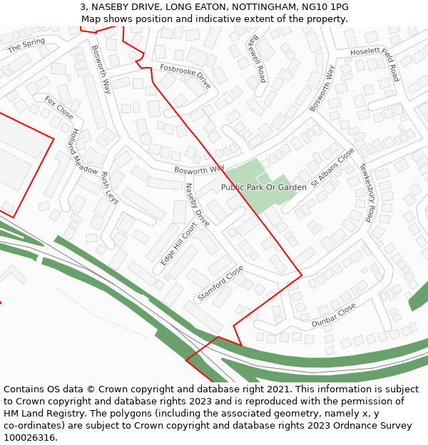 3, NASEBY DRIVE, LONG EATON, NOTTINGHAM, NG10 1PG: Location map and indicative extent of plot