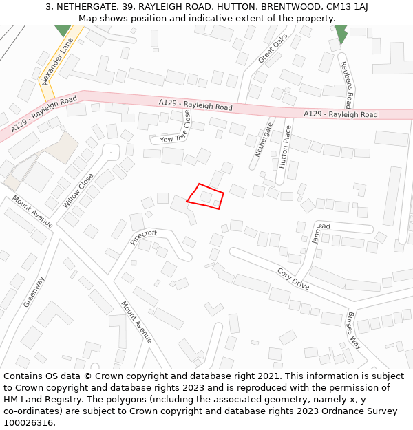 3, NETHERGATE, 39, RAYLEIGH ROAD, HUTTON, BRENTWOOD, CM13 1AJ: Location map and indicative extent of plot