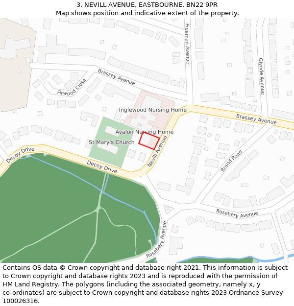 3, NEVILL AVENUE, EASTBOURNE, BN22 9PR: Location map and indicative extent of plot