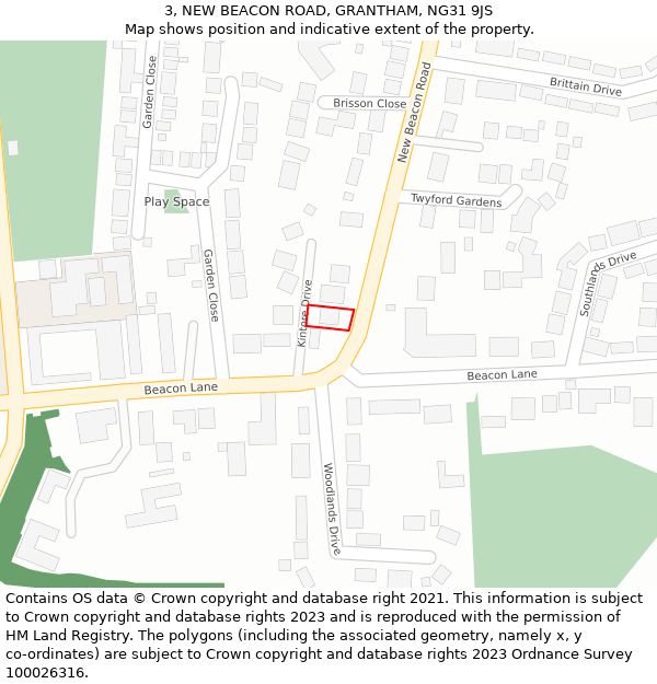 3, NEW BEACON ROAD, GRANTHAM, NG31 9JS: Location map and indicative extent of plot