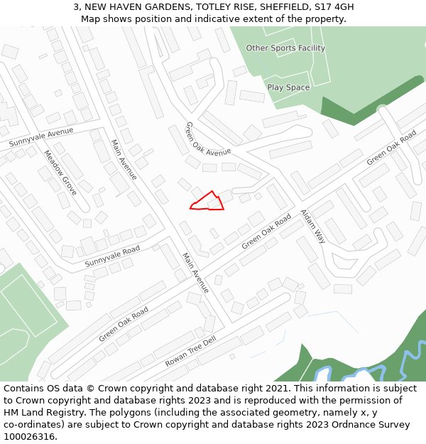 3, NEW HAVEN GARDENS, TOTLEY RISE, SHEFFIELD, S17 4GH: Location map and indicative extent of plot
